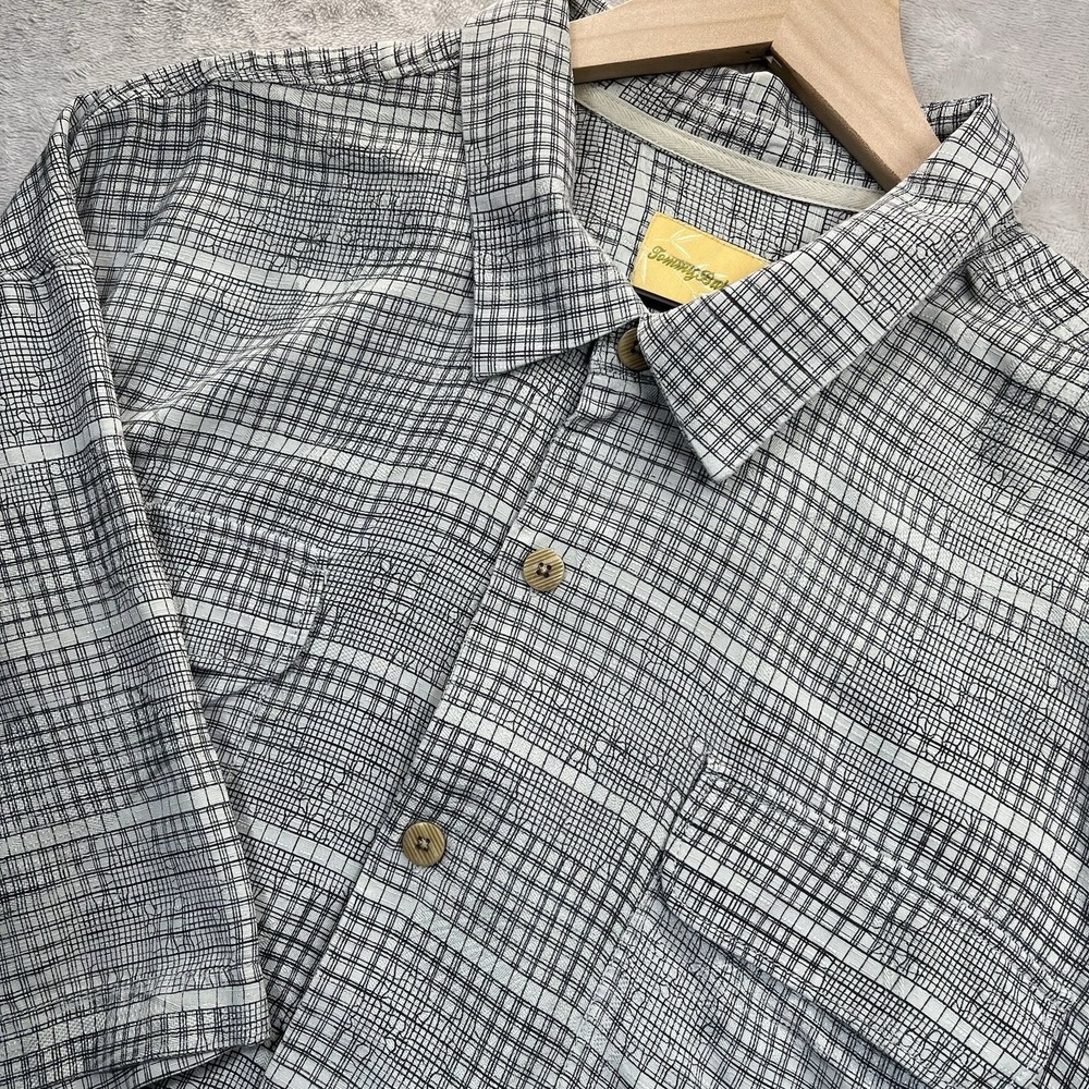Tommy Bahama Silk Shirt Men's 2XL Geometric Double Flap Pockets Short Sleeve